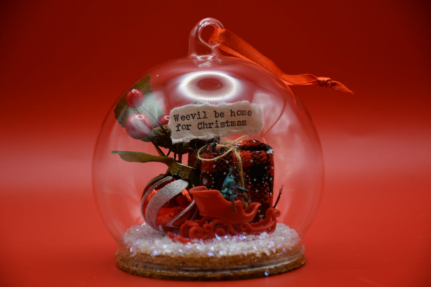 "Weevil be home for Christmas" Weevil Beetle Glass Dome Ornament