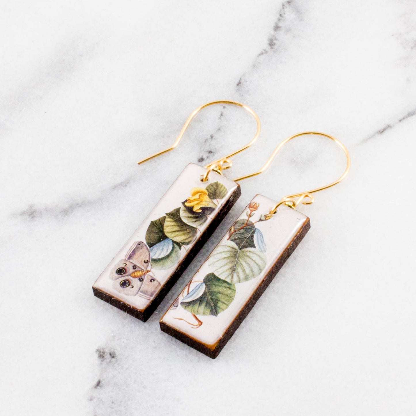 Leaves + Butterfly Rectangle Earrings