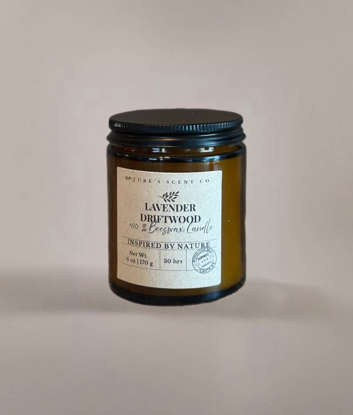 Lavender Driftwood Beeswax Woodwick Candle: 8 oz. (40 hr burn time)