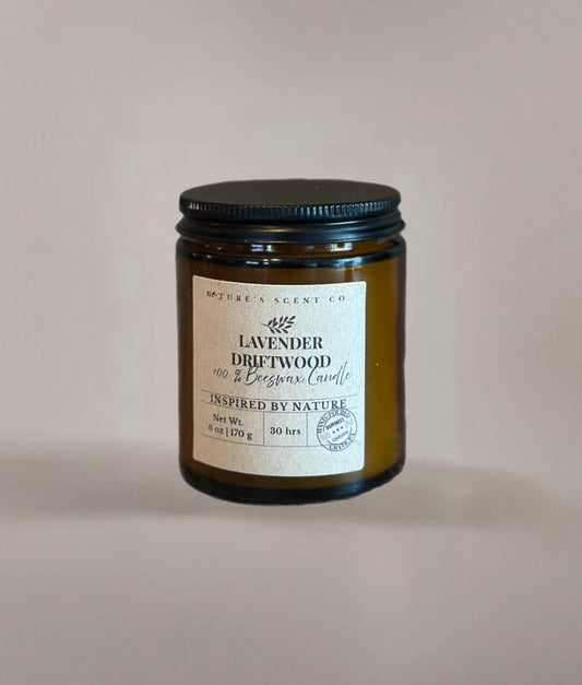 Lavender Driftwood Beeswax Woodwick Candle: 8 oz. (40 hr burn time)
