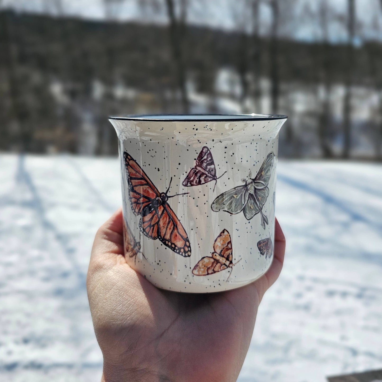 Butterfly and Moth Lover Mug: Cream Speckled Mug