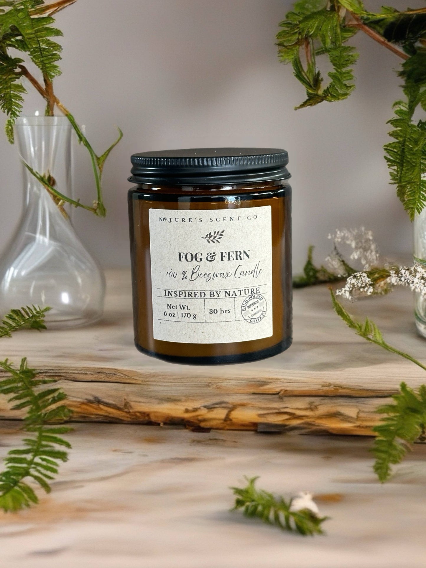 Fog & Fern Beeswax Woodwick Candle: 8 oz. (40 hr burn time)