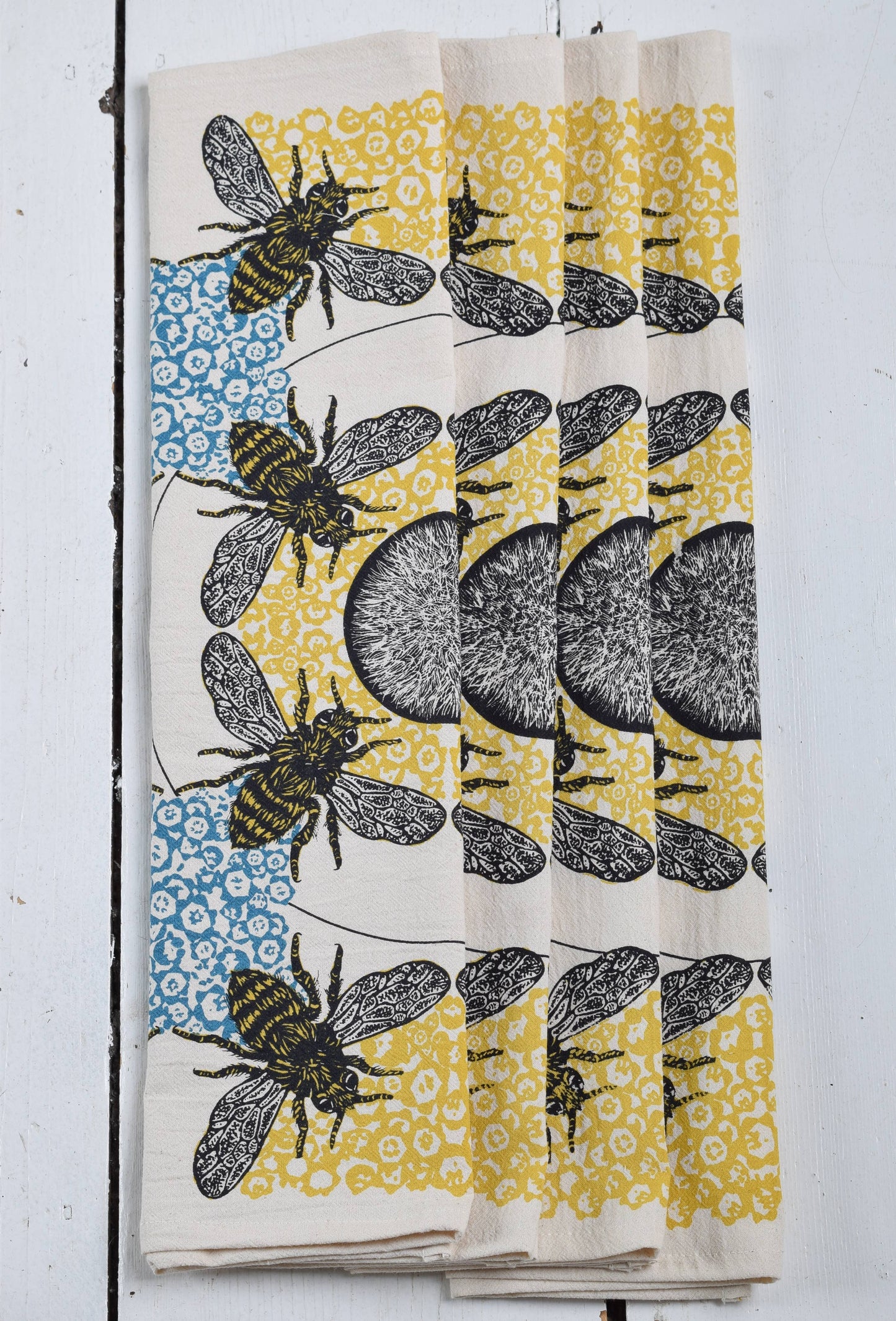 4 Organic Cotton Honeybee Napkins - 20" x 20" - Multicolor