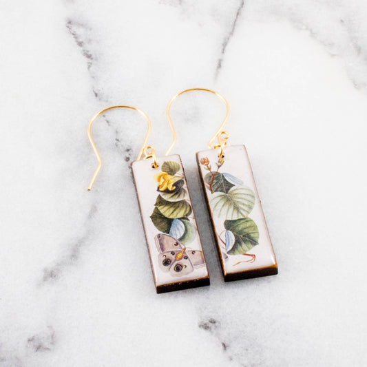 Leaves + Butterfly Rectangle Earrings