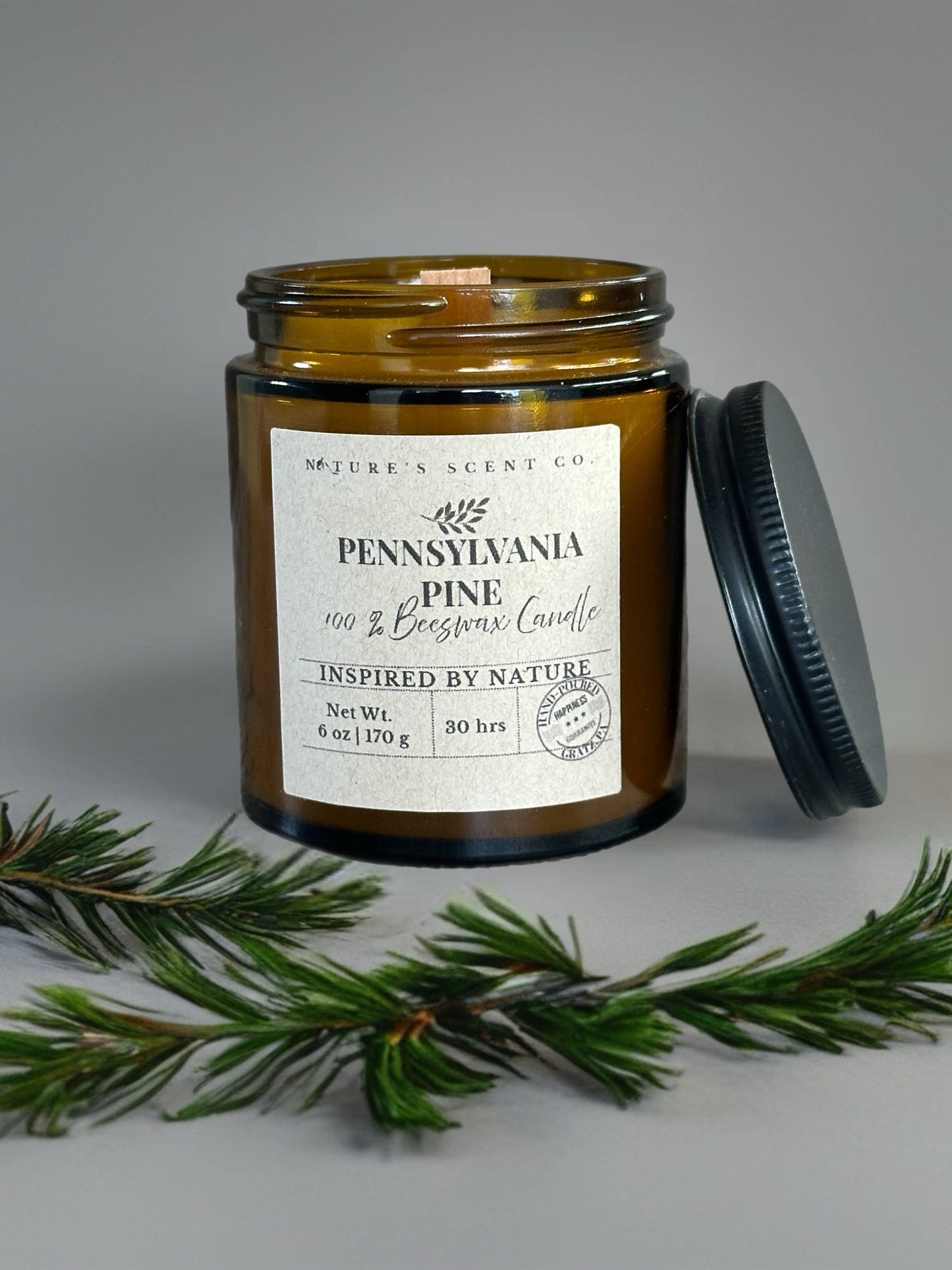 Pennsylvania Pine Beeswax Woodwick Candle: 8 oz (40 hr burn time)