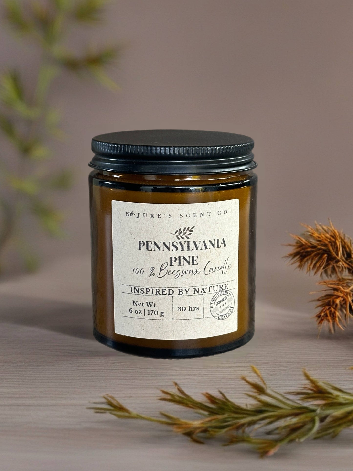 Pennsylvania Pine Beeswax Woodwick Candle: 8 oz (40 hr burn time)
