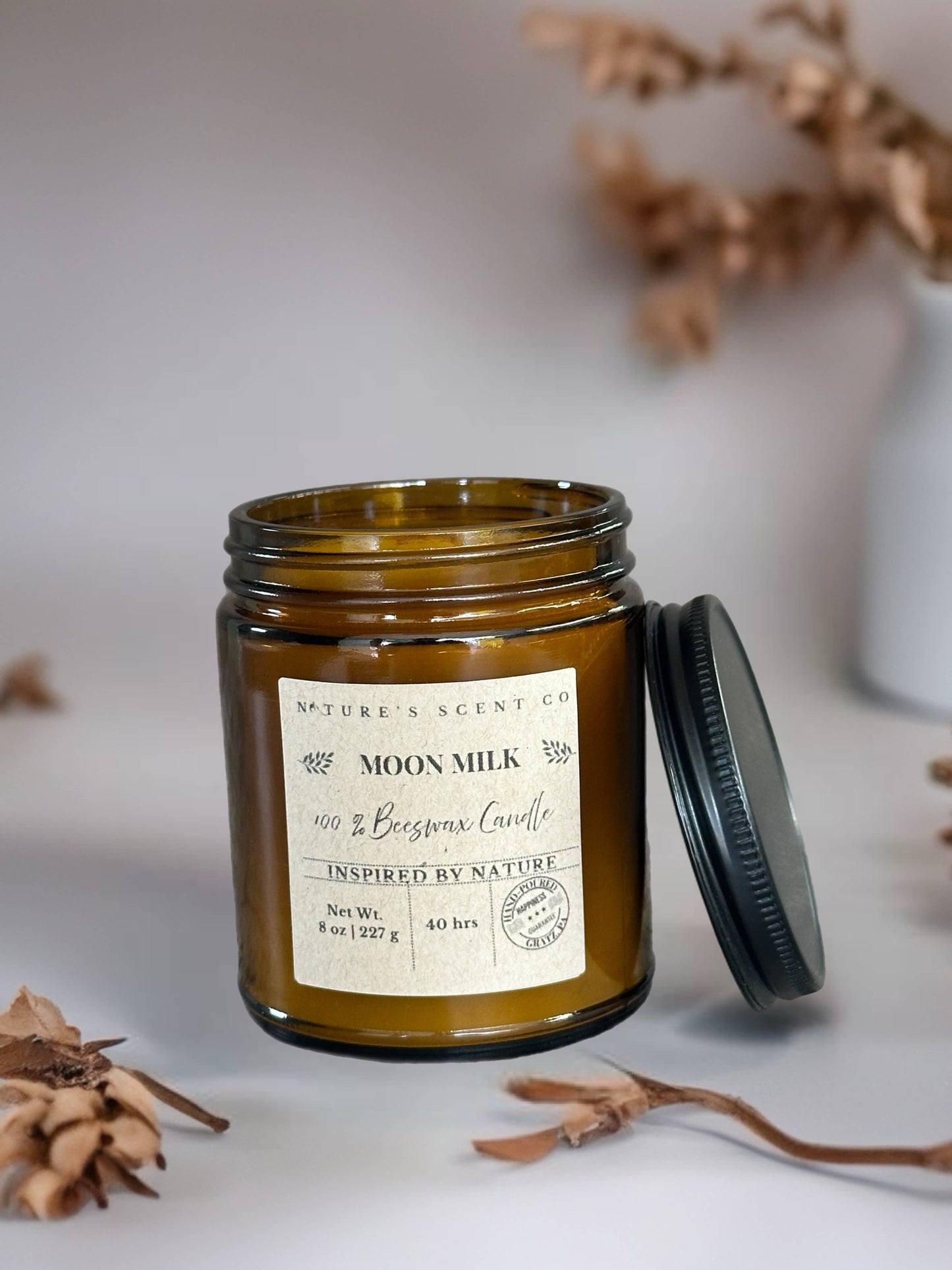 Moon Milk Beeswax Woodwick Candle: 8 oz. (40 hr burn time)