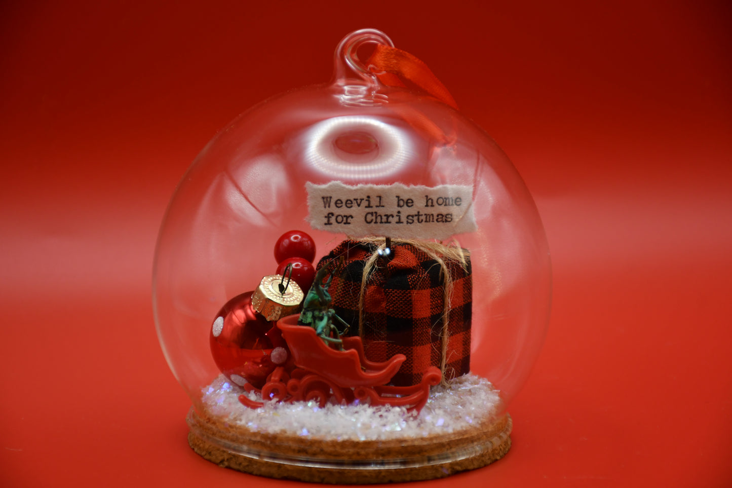 "Weevil be home for Christmas" Weevil Beetle Glass Dome Ornament