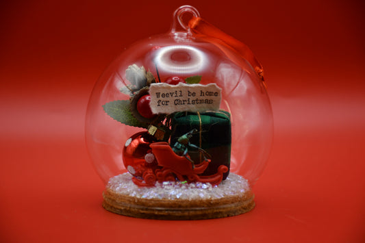 "Weevil be home for Christmas" Weevil Beetle Glass Dome Ornament