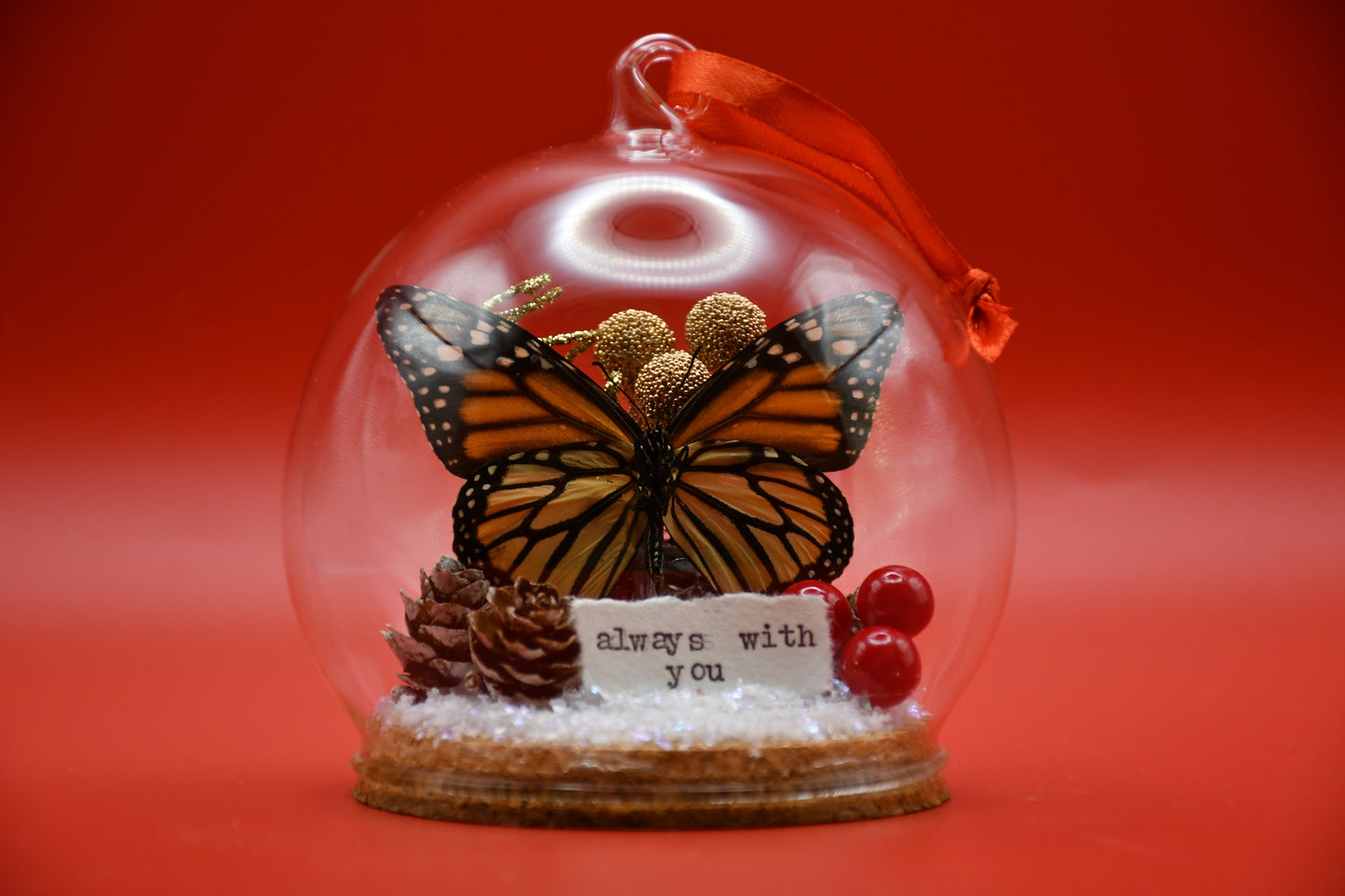 Monarch Butterfly Glass Dome Ornament