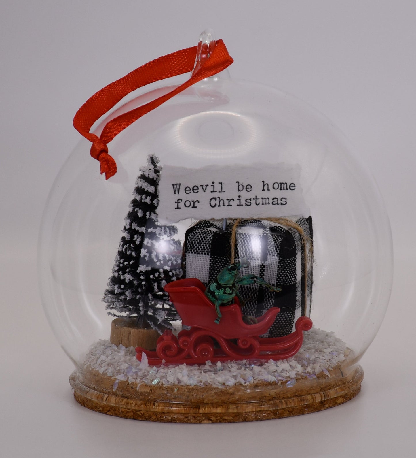 "Weevil be home for Christmas" Weevil Beetle Glass Dome Ornament