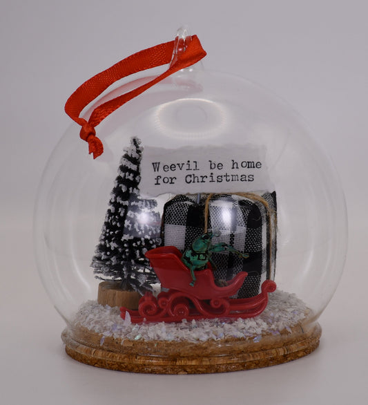 "Weevil be home for Christmas" Weevil Beetle Glass Dome Ornament