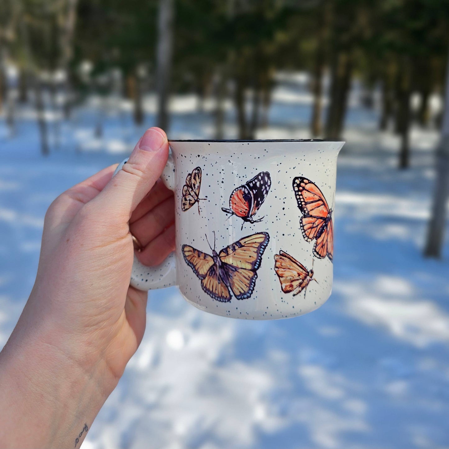 Butterfly and Moth Lover Mug: Cream Speckled Mug